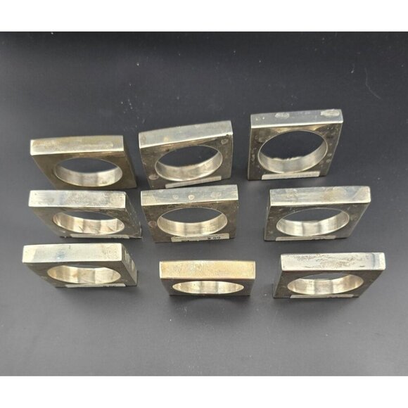 Shiny Square Silver Napkin Rings Set Of 9 Metallic Table Decor Square Shape - Picture 6 of 8